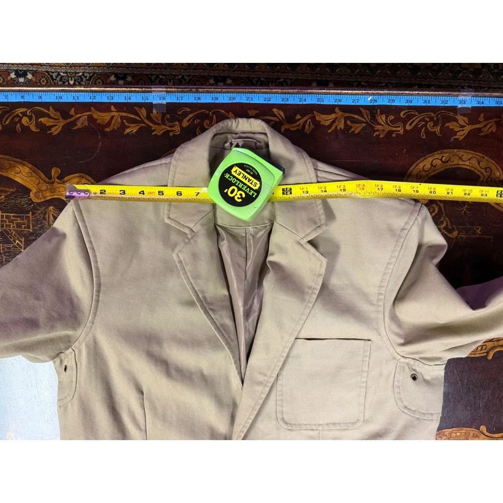 Duluth Trading Mens Fire Hose Presentation Jacket Khaki Canvas Blazer Utility LT